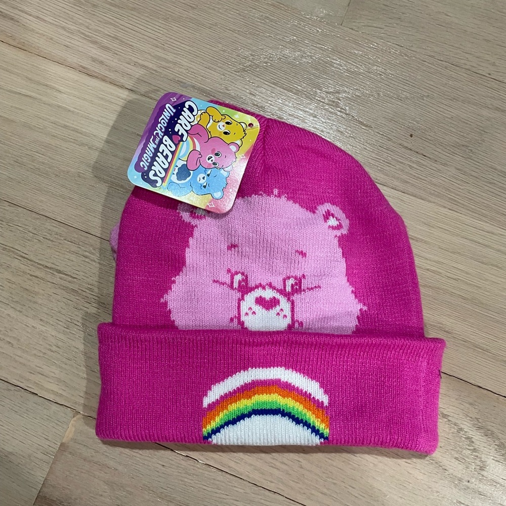 Toddler Care Bears Pink Beanie with goves set